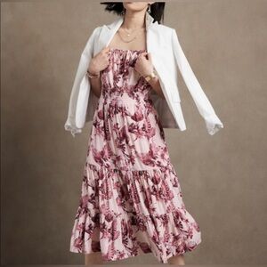Banana Republic Gauzy Floral Smocked Summer Tiered Midi Dress XL NWT